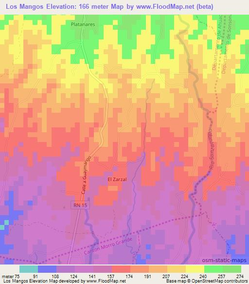 Los Mangos,El Salvador Elevation Map