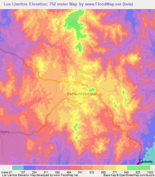 Los Llanitos,El Salvador Elevation Map