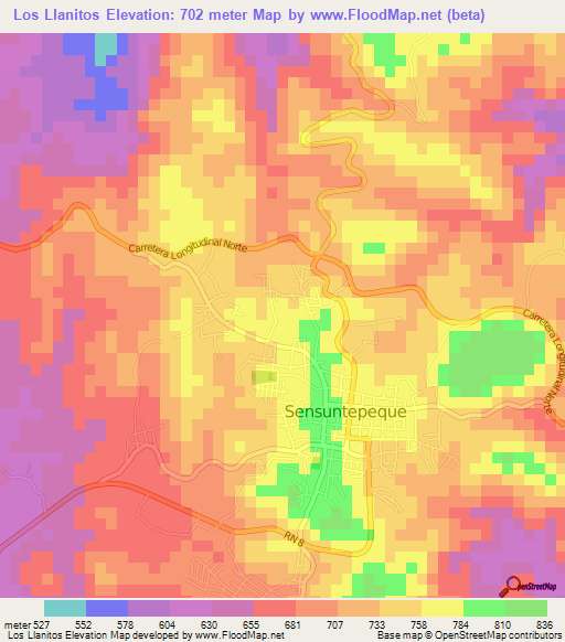 Los Llanitos,El Salvador Elevation Map