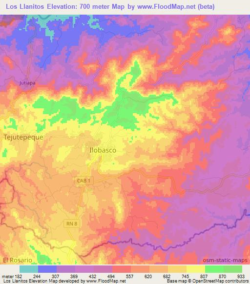 Los Llanitos,El Salvador Elevation Map