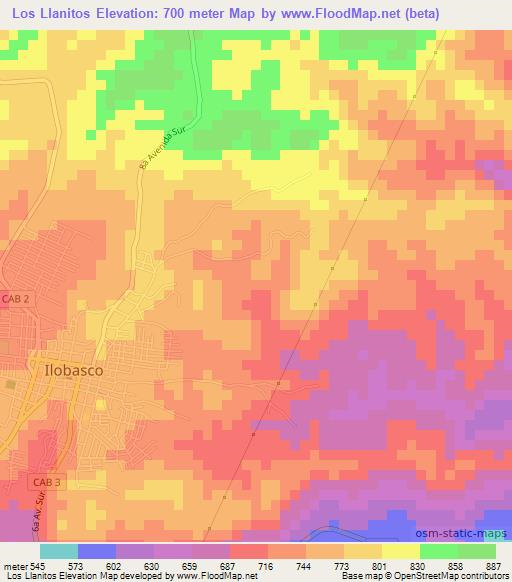Los Llanitos,El Salvador Elevation Map