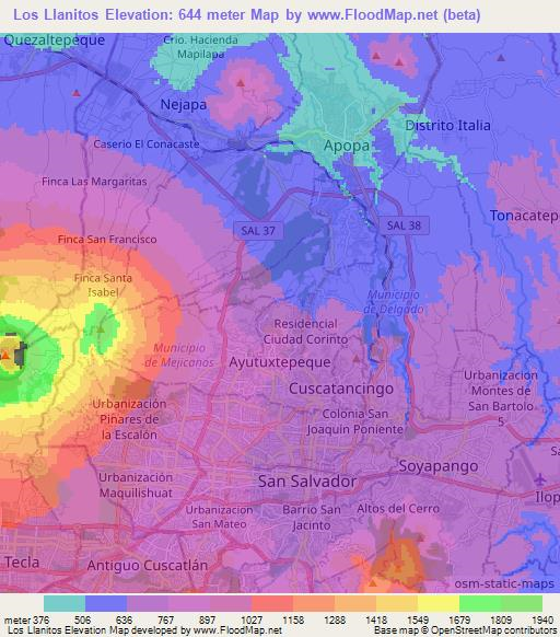 Los Llanitos,El Salvador Elevation Map