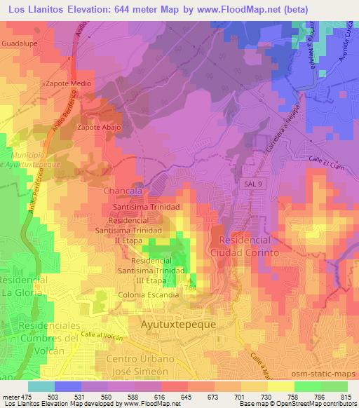 Los Llanitos,El Salvador Elevation Map