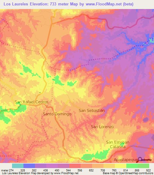 Los Laureles,El Salvador Elevation Map
