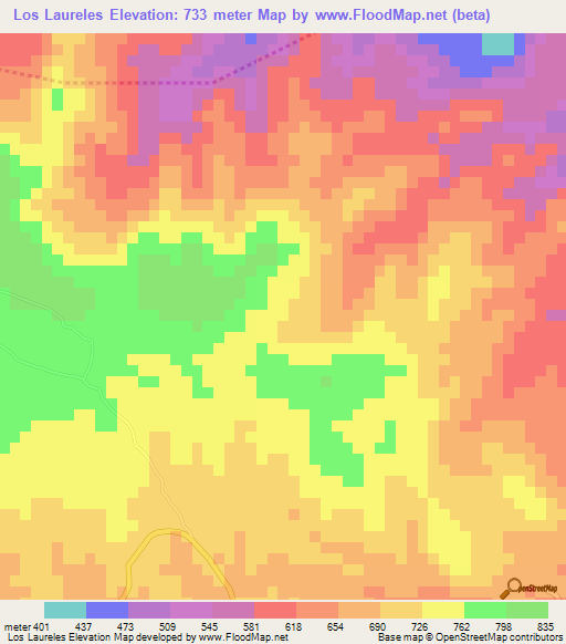 Los Laureles,El Salvador Elevation Map