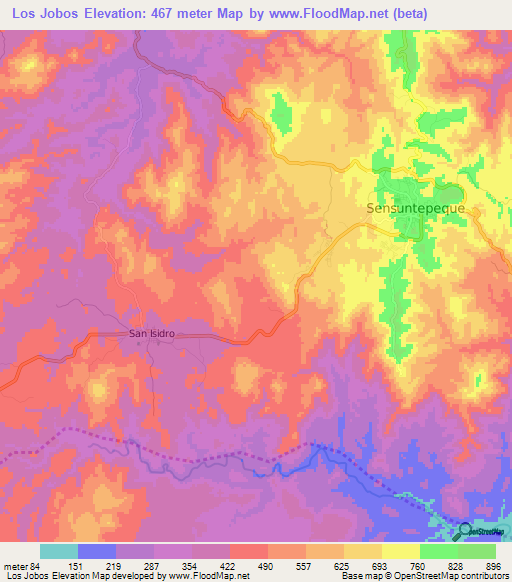 Los Jobos,El Salvador Elevation Map