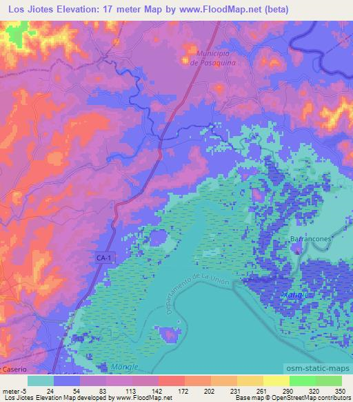 Los Jiotes,El Salvador Elevation Map
