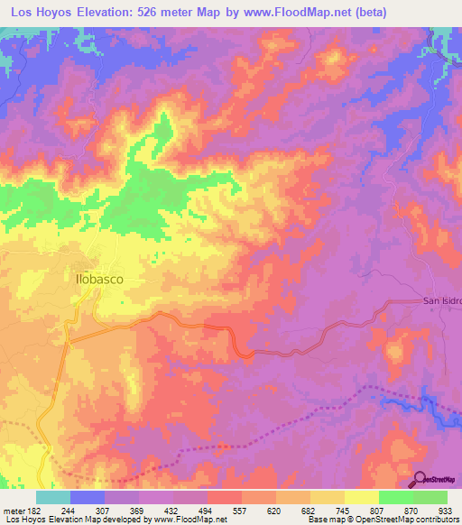 Los Hoyos,El Salvador Elevation Map