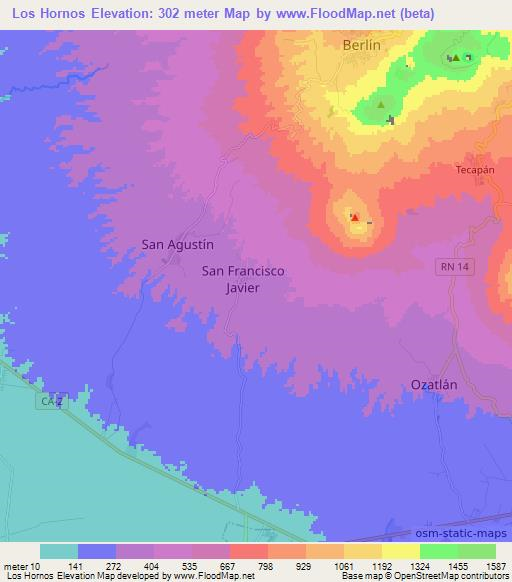 Los Hornos,El Salvador Elevation Map