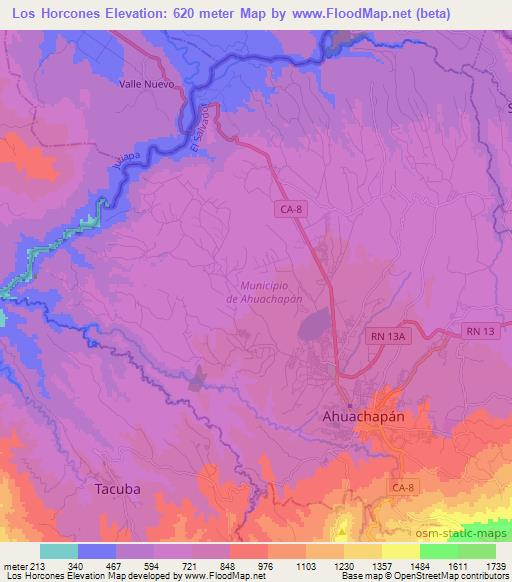 Los Horcones,El Salvador Elevation Map