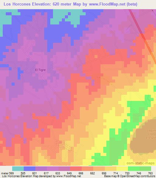 Los Horcones,El Salvador Elevation Map