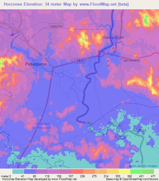 Horcones,El Salvador Elevation Map