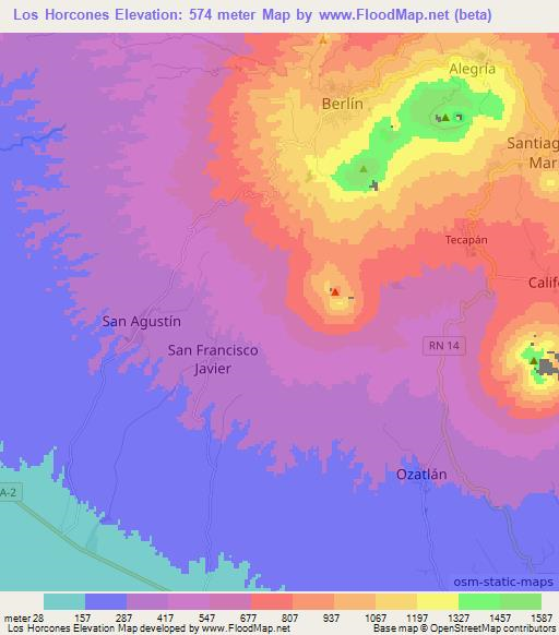 Los Horcones,El Salvador Elevation Map