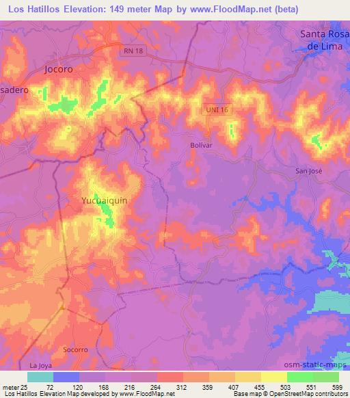 Los Hatillos,El Salvador Elevation Map