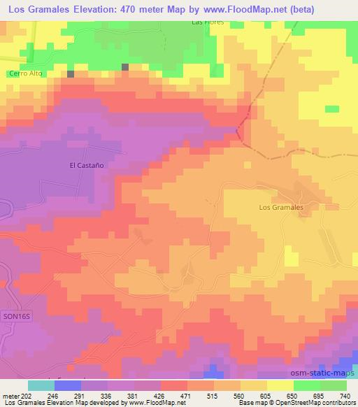 Los Gramales,El Salvador Elevation Map