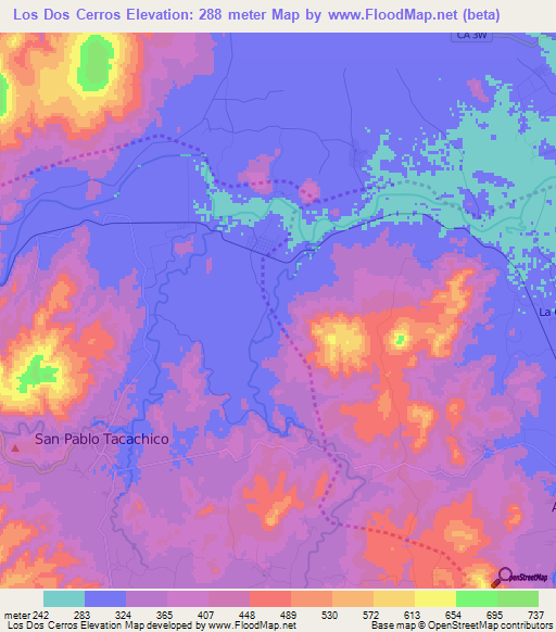 Los Dos Cerros,El Salvador Elevation Map