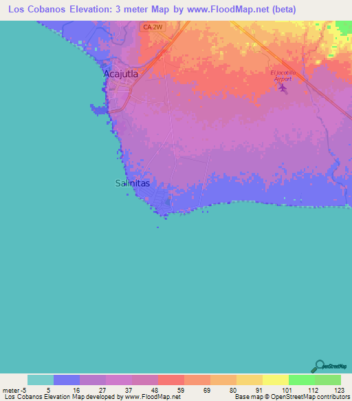 Los Cobanos,El Salvador Elevation Map