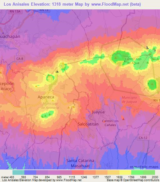 Los Anisales,El Salvador Elevation Map