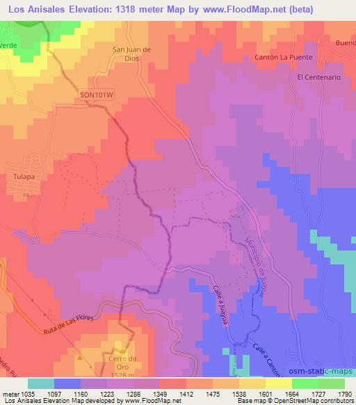 Los Anisales,El Salvador Elevation Map