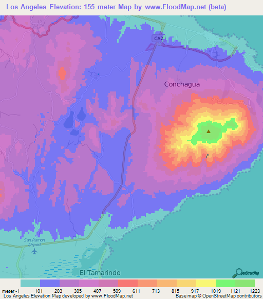 Los Angeles,El Salvador Elevation Map