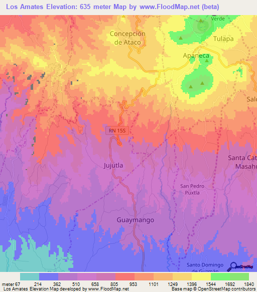 Los Amates,El Salvador Elevation Map