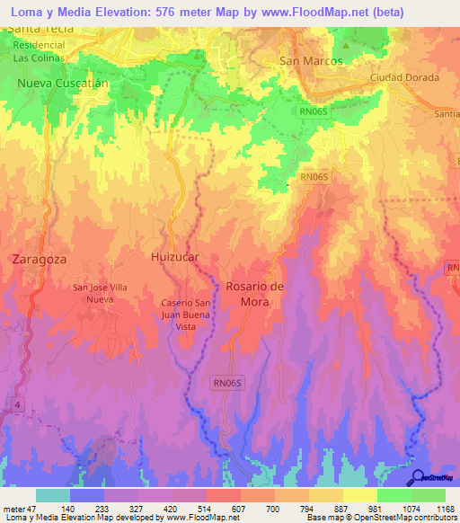 Loma y Media,El Salvador Elevation Map