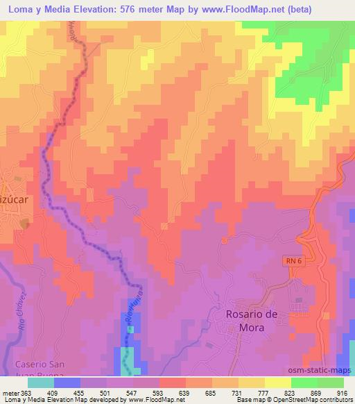 Loma y Media,El Salvador Elevation Map