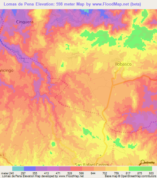 Lomas de Pena,El Salvador Elevation Map