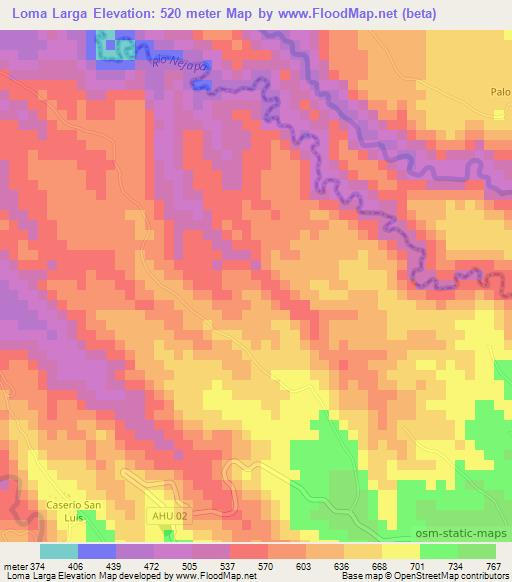 Loma Larga,El Salvador Elevation Map