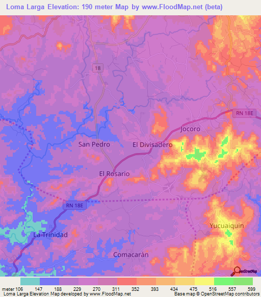 Loma Larga,El Salvador Elevation Map