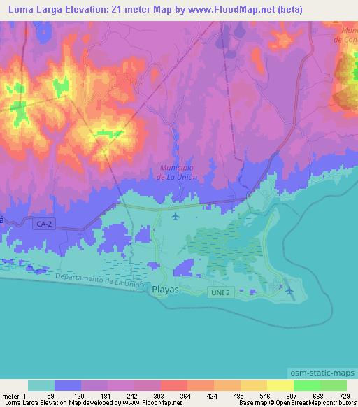 Loma Larga,El Salvador Elevation Map