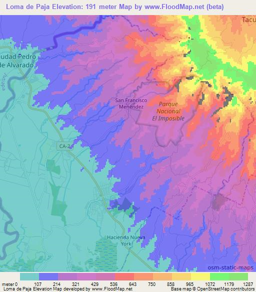 Loma de Paja,El Salvador Elevation Map