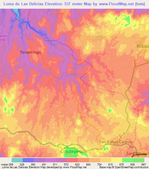 Loma de Las Delicias,El Salvador Elevation Map