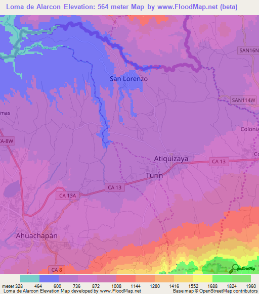 Loma de Alarcon,El Salvador Elevation Map