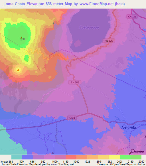 Loma Chata,El Salvador Elevation Map