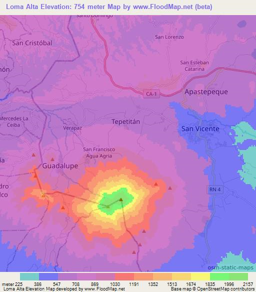 Loma Alta,El Salvador Elevation Map