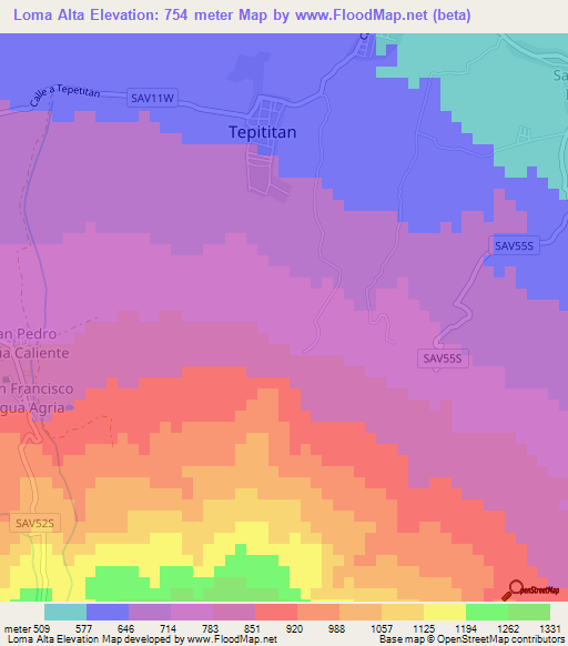 Loma Alta,El Salvador Elevation Map