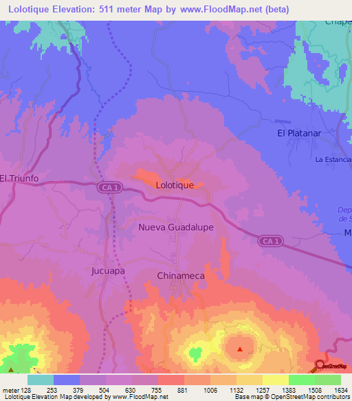 Lolotique,El Salvador Elevation Map