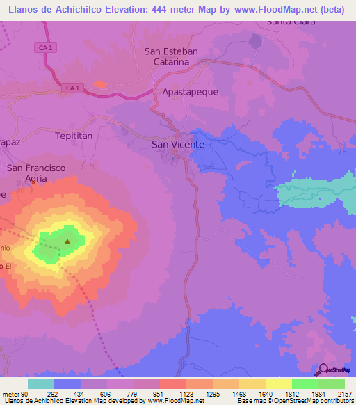 Llanos de Achichilco,El Salvador Elevation Map