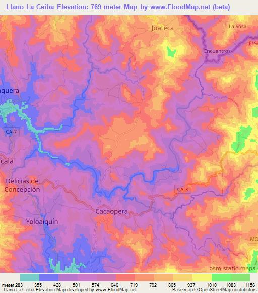 Llano La Ceiba,El Salvador Elevation Map