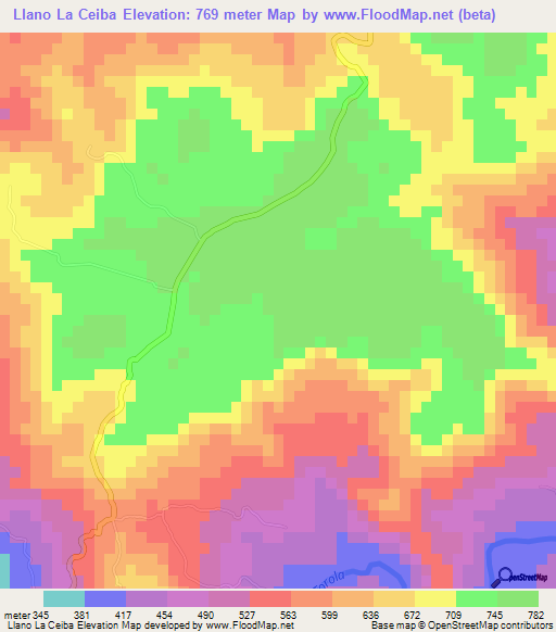 Llano La Ceiba,El Salvador Elevation Map