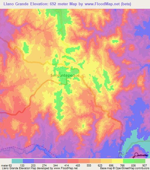 Llano Grande,El Salvador Elevation Map