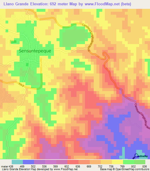 Llano Grande,El Salvador Elevation Map