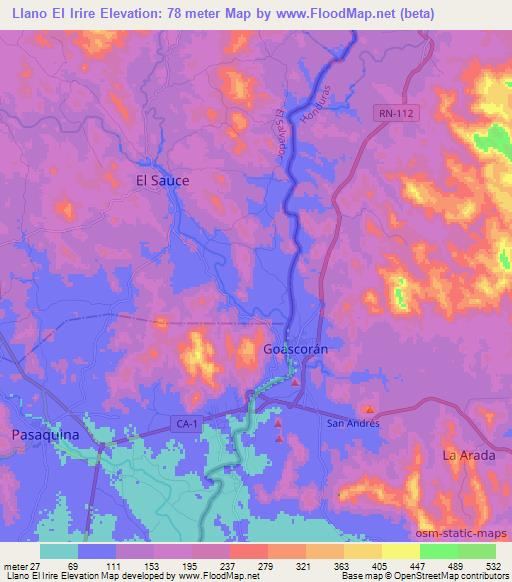 Llano El Irire,El Salvador Elevation Map