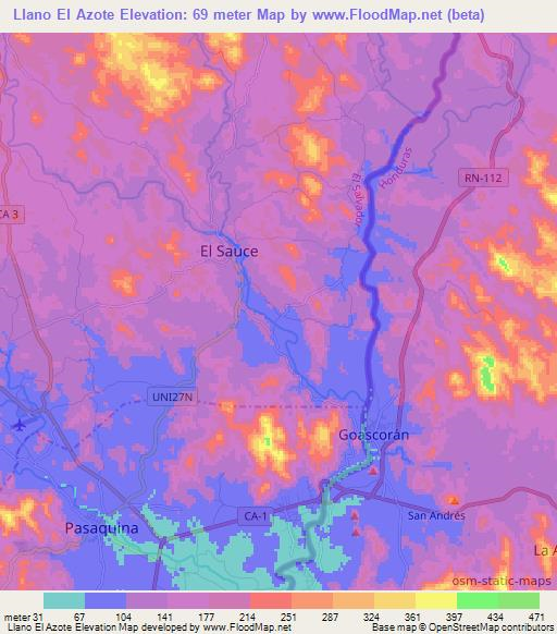 Llano El Azote,El Salvador Elevation Map