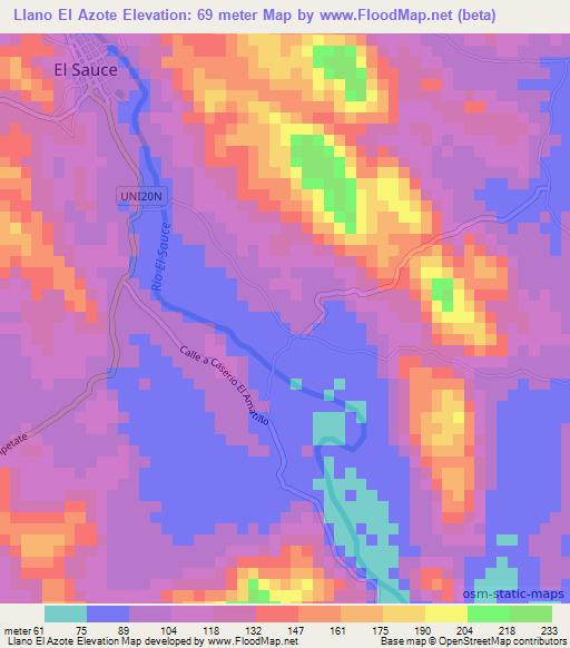 Llano El Azote,El Salvador Elevation Map