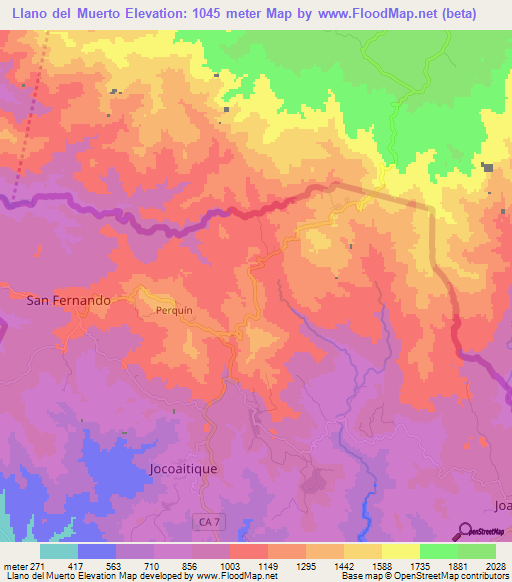 Llano del Muerto,El Salvador Elevation Map