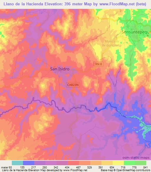 Llano de la Hacienda,El Salvador Elevation Map