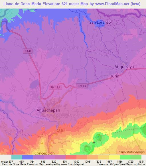 Llano de Dona Maria,El Salvador Elevation Map