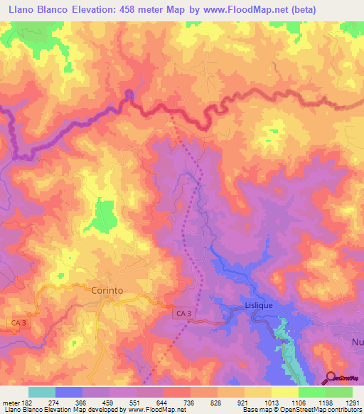 Llano Blanco,El Salvador Elevation Map